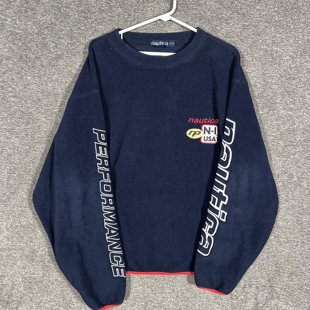 Vintage Nautica Sweater Mens Large Navy‎ N-I USA Performance Fleece Crewneck 90s